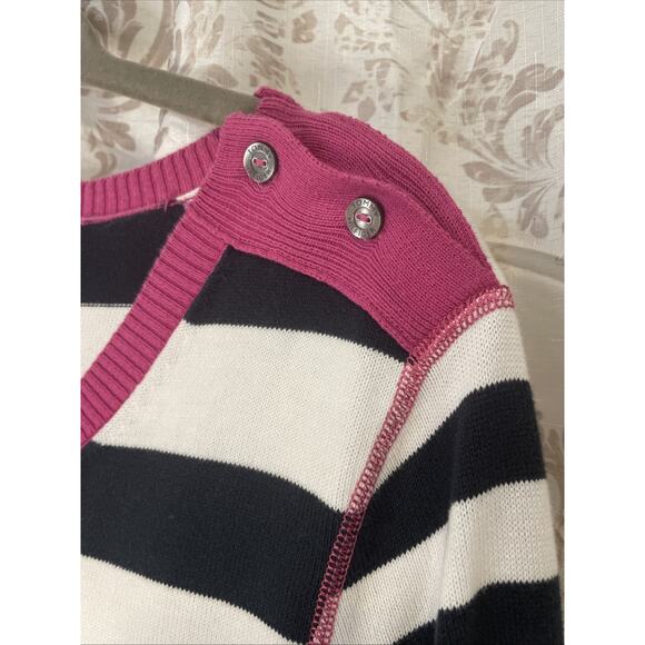 Tommy Hilfiger - Nautical Navy Stripped Sweater - Pink Trim & Button Accents - M - Picture 3 of 6